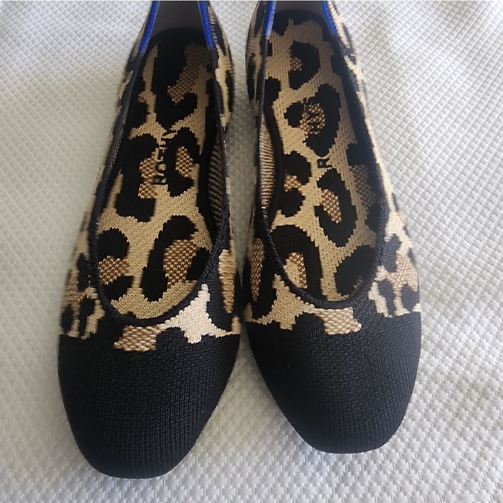 Rothy's Black and Cream Flats Leopard Print